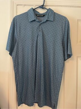 Travis Mathew Light Blue Short Sleeve Polo with Micro Dot Print
